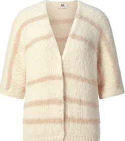 Inti Knitwear Damen-Strickjacke Halbarm gestreift Natur