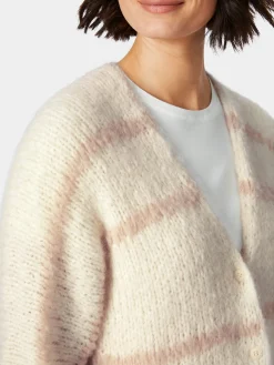 Inti Knitwear Damen-Strickjacke Halbarm gestreift Natur