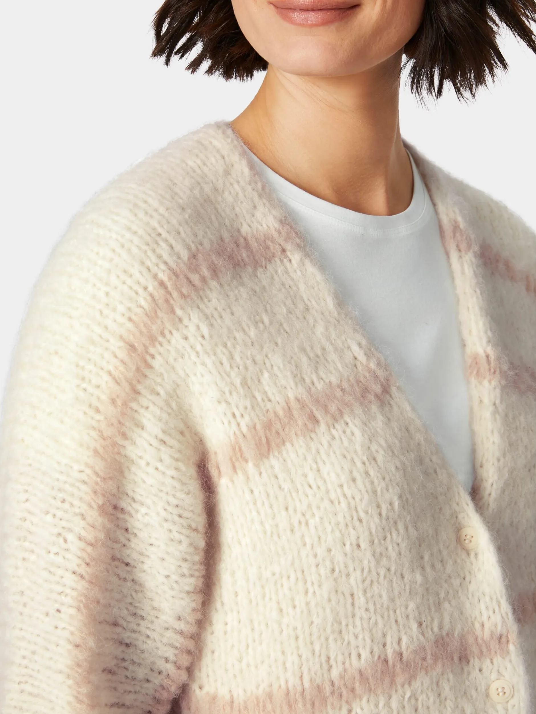 Inti Knitwear Damen-Strickjacke Halbarm gestreift Natur