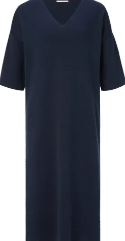 LANIUS Damen-Strickkleid V-Ausschnitt Dunkelblau Discount