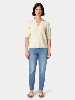 LANIUS Damen-Strickpolo Bouclé Naturweiß Clearance