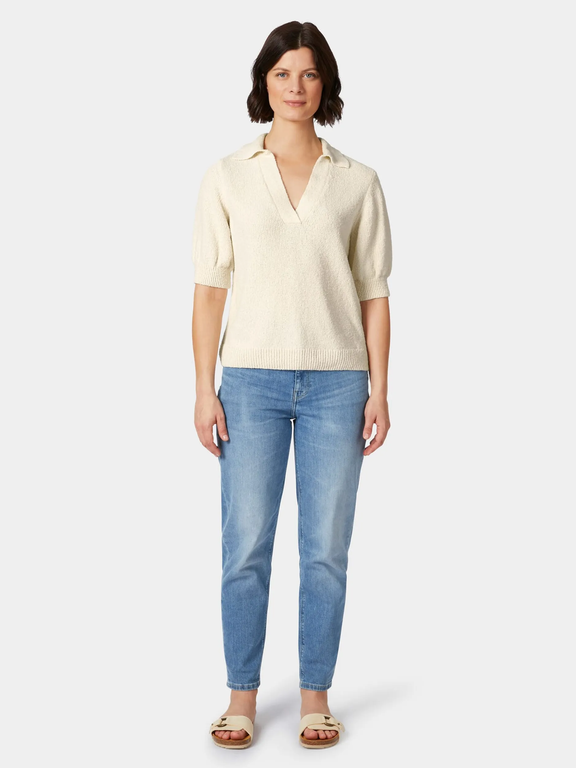 LANIUS Damen-Strickpolo Bouclé Naturweiß Clearance