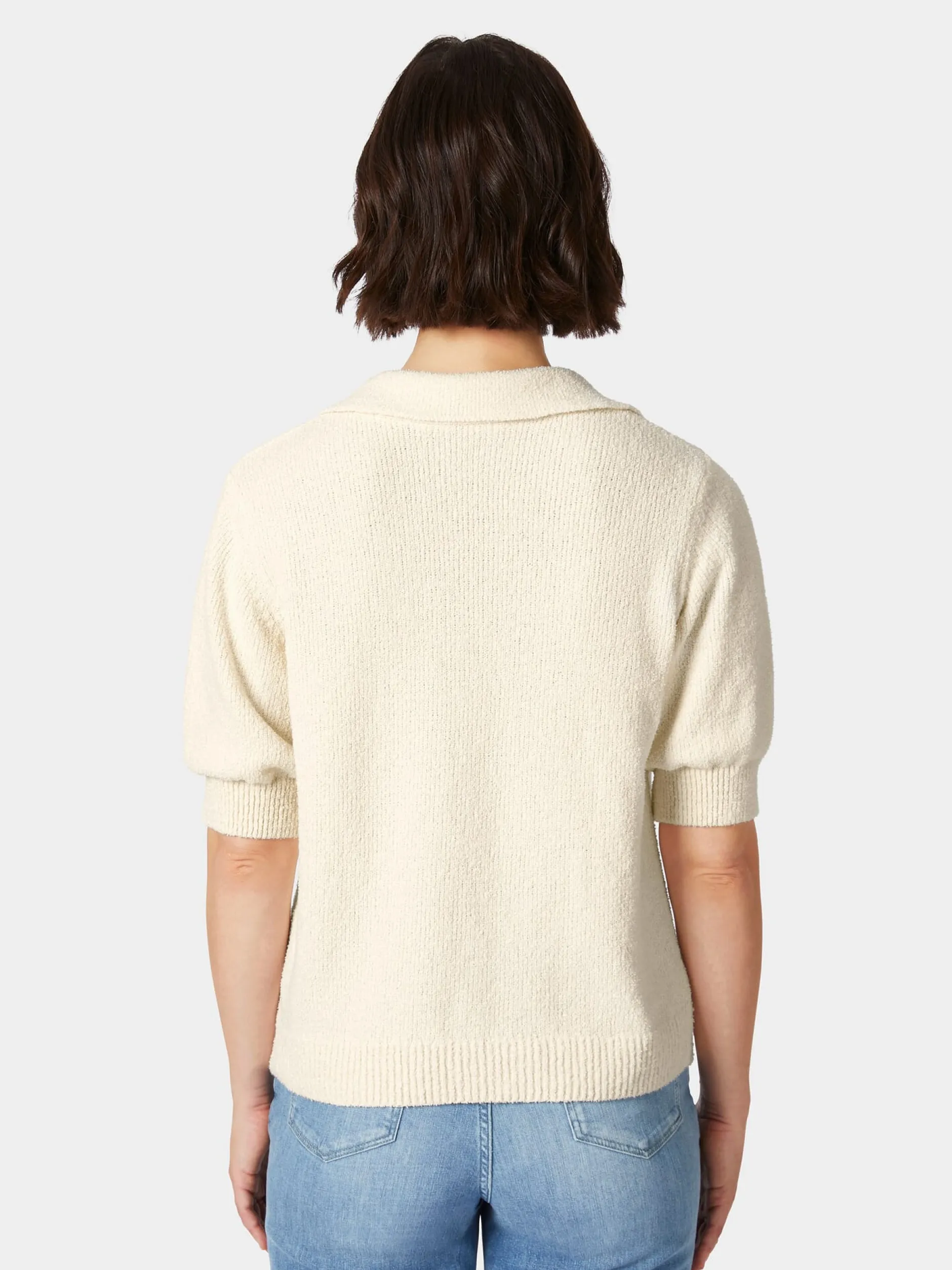 LANIUS Damen-Strickpolo Bouclé Naturweiß Clearance