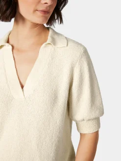 LANIUS Damen-Strickpolo Bouclé Naturweiß Clearance