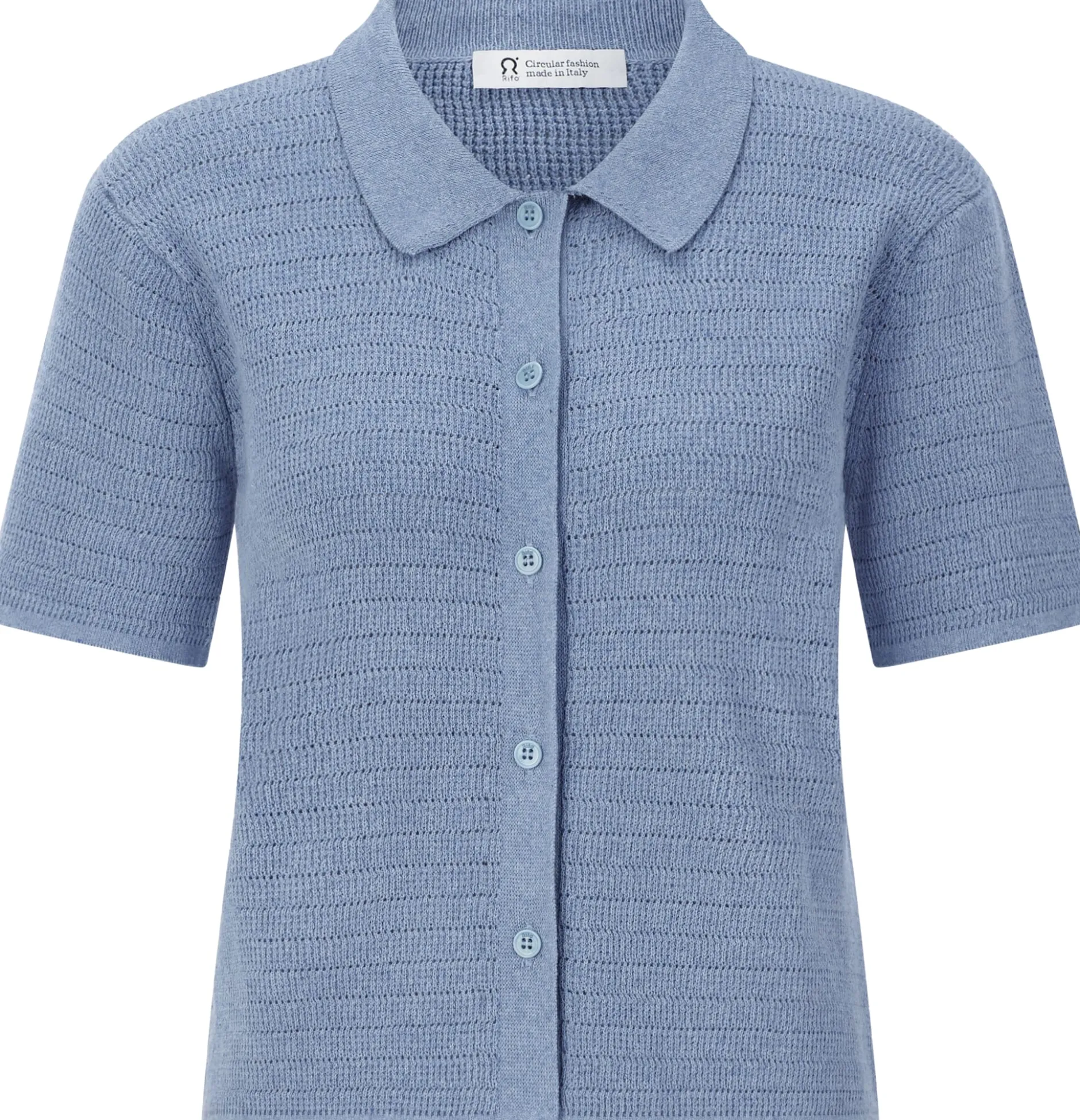 Rifò Damen-Strickpolo geknöpft Hellblau