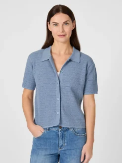 Rifò Damen-Strickpolo geknöpft Hellblau