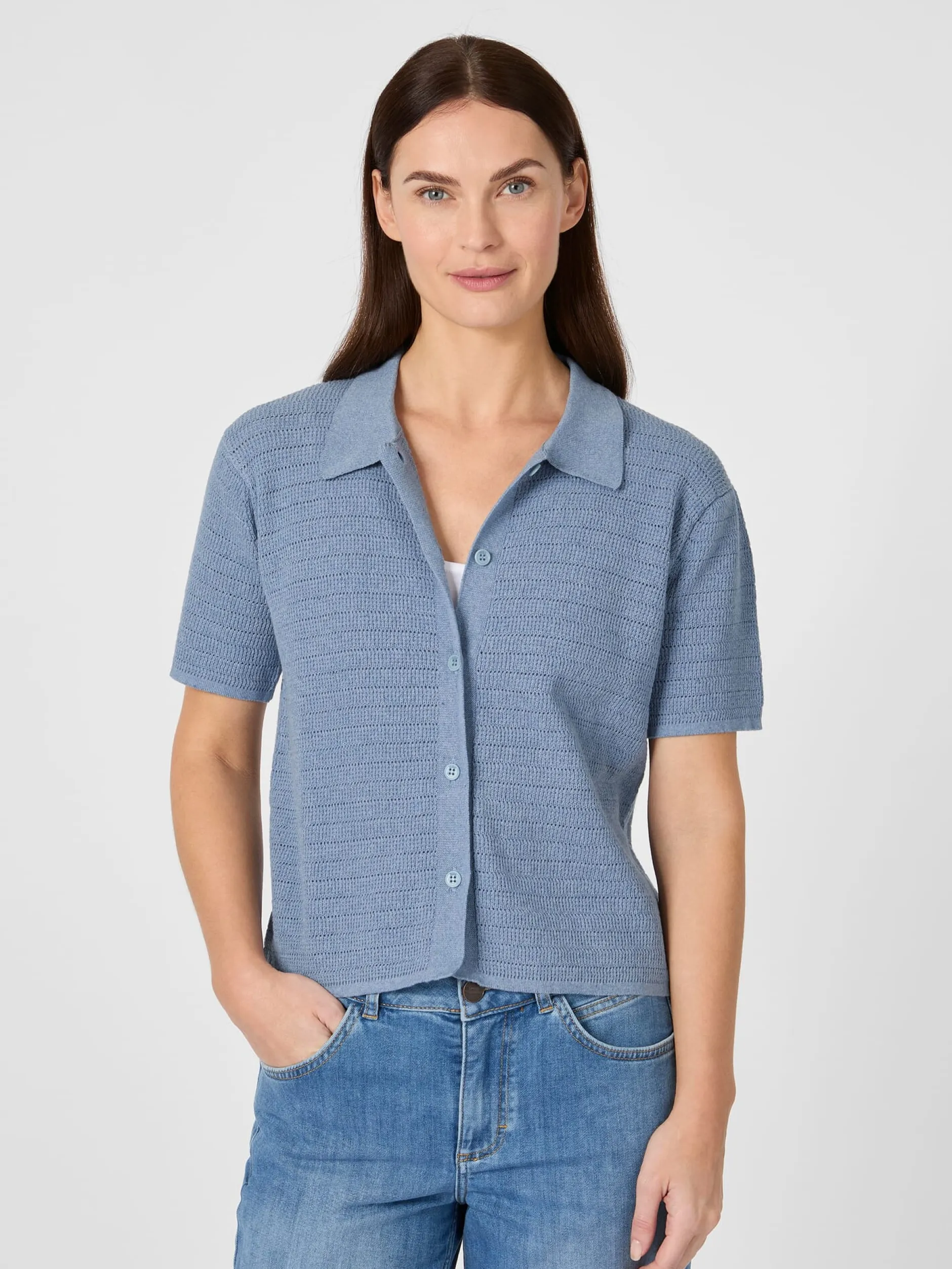 Rifò Damen-Strickpolo geknöpft Hellblau