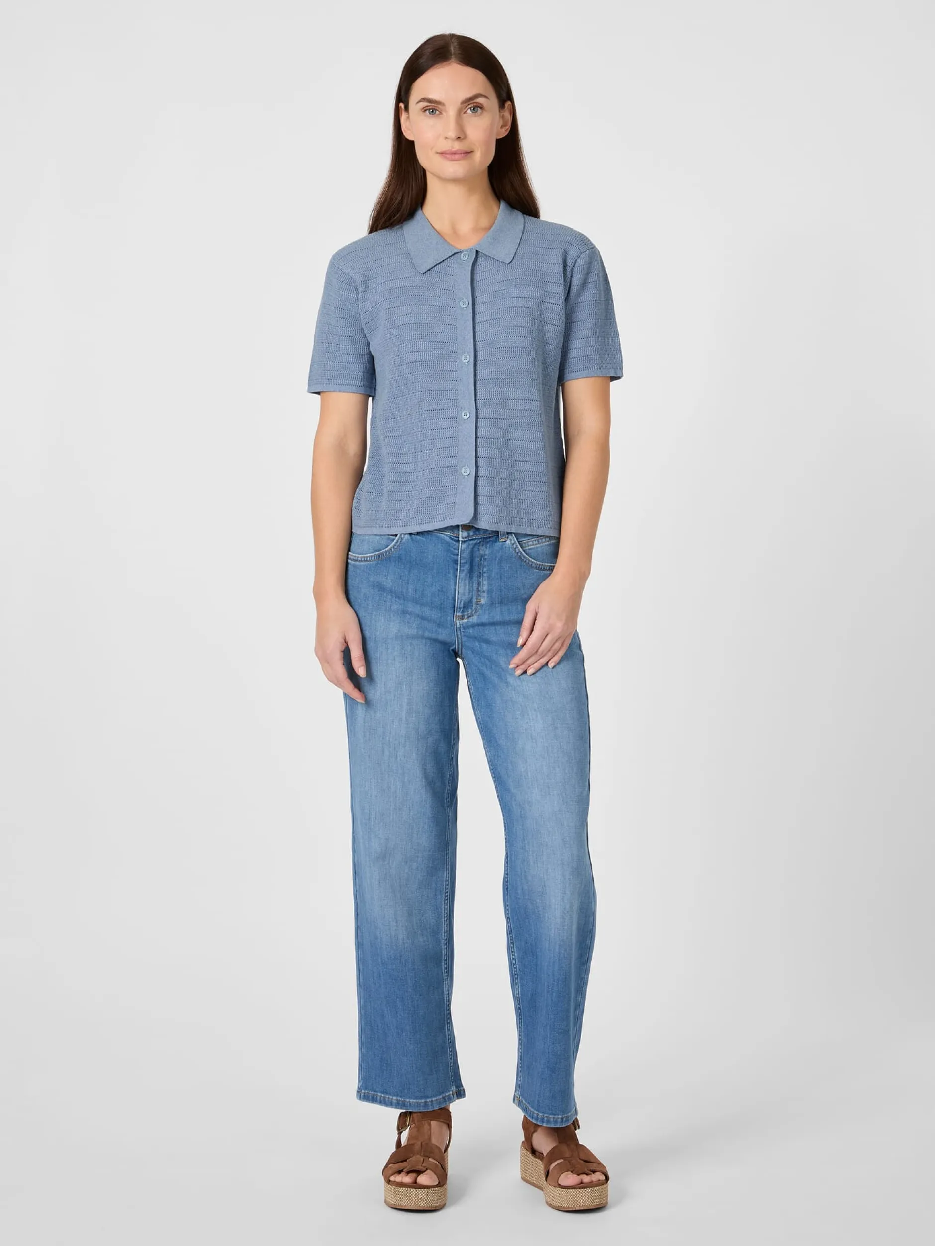 Rifò Damen-Strickpolo geknöpft Hellblau