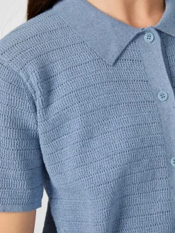 Rifò Damen-Strickpolo geknöpft Hellblau