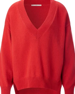 LANIUS Damen-Strickpullover V-Ausschnitt Rot Outlet