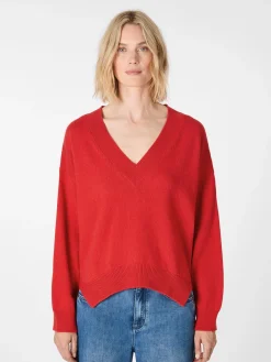 LANIUS Damen-Strickpullover V-Ausschnitt Rot Outlet