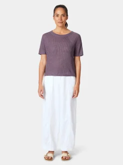 Les Racines du Ciel Damen-Strickshirt Halbarm Leinen Flieder Best