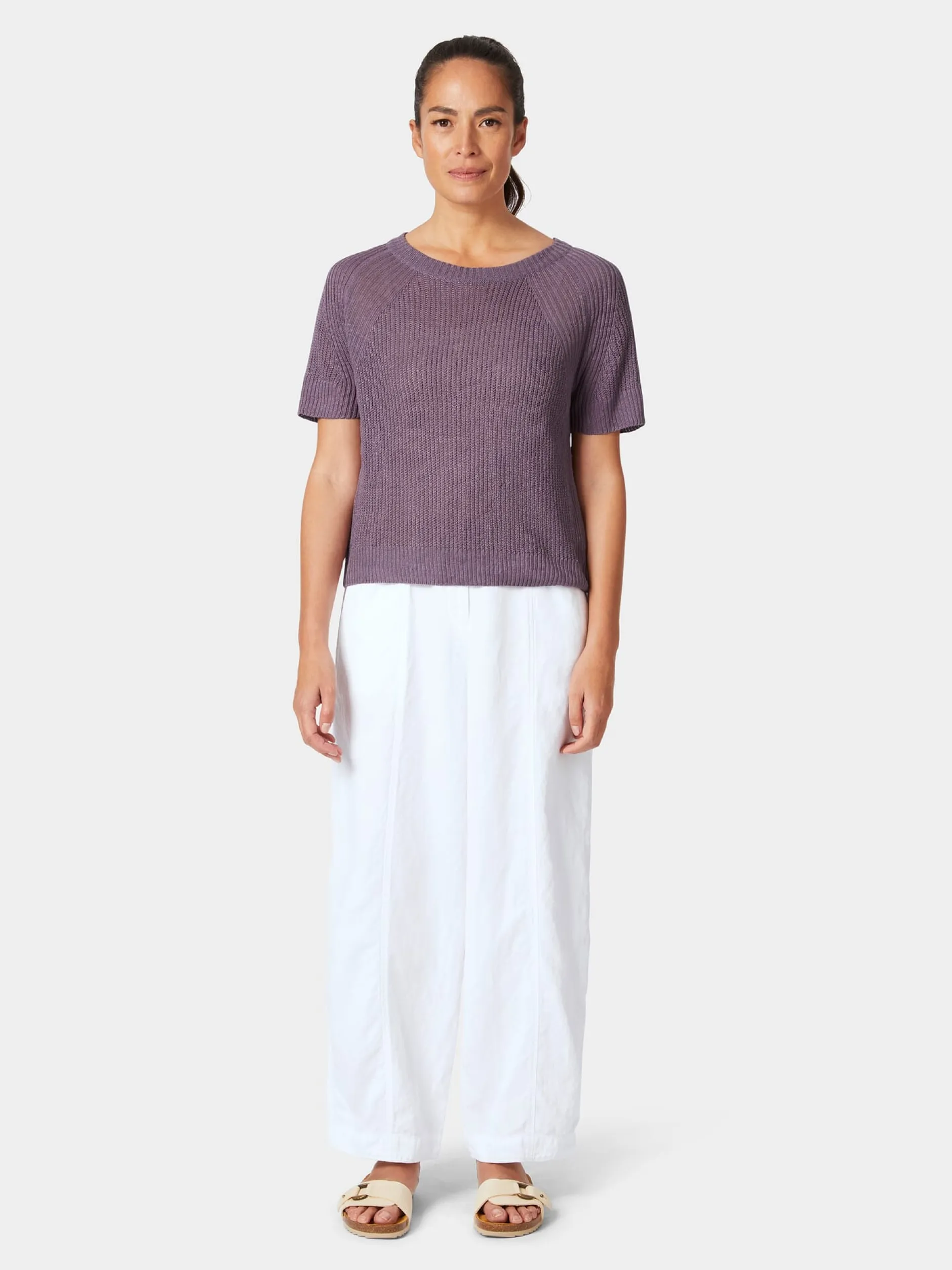 Les Racines du Ciel Damen-Strickshirt Halbarm Leinen Flieder Best