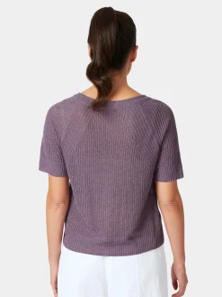 Les Racines du Ciel Damen-Strickshirt Halbarm Leinen Flieder Best