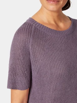 Les Racines du Ciel Damen-Strickshirt Halbarm Leinen Flieder Best
