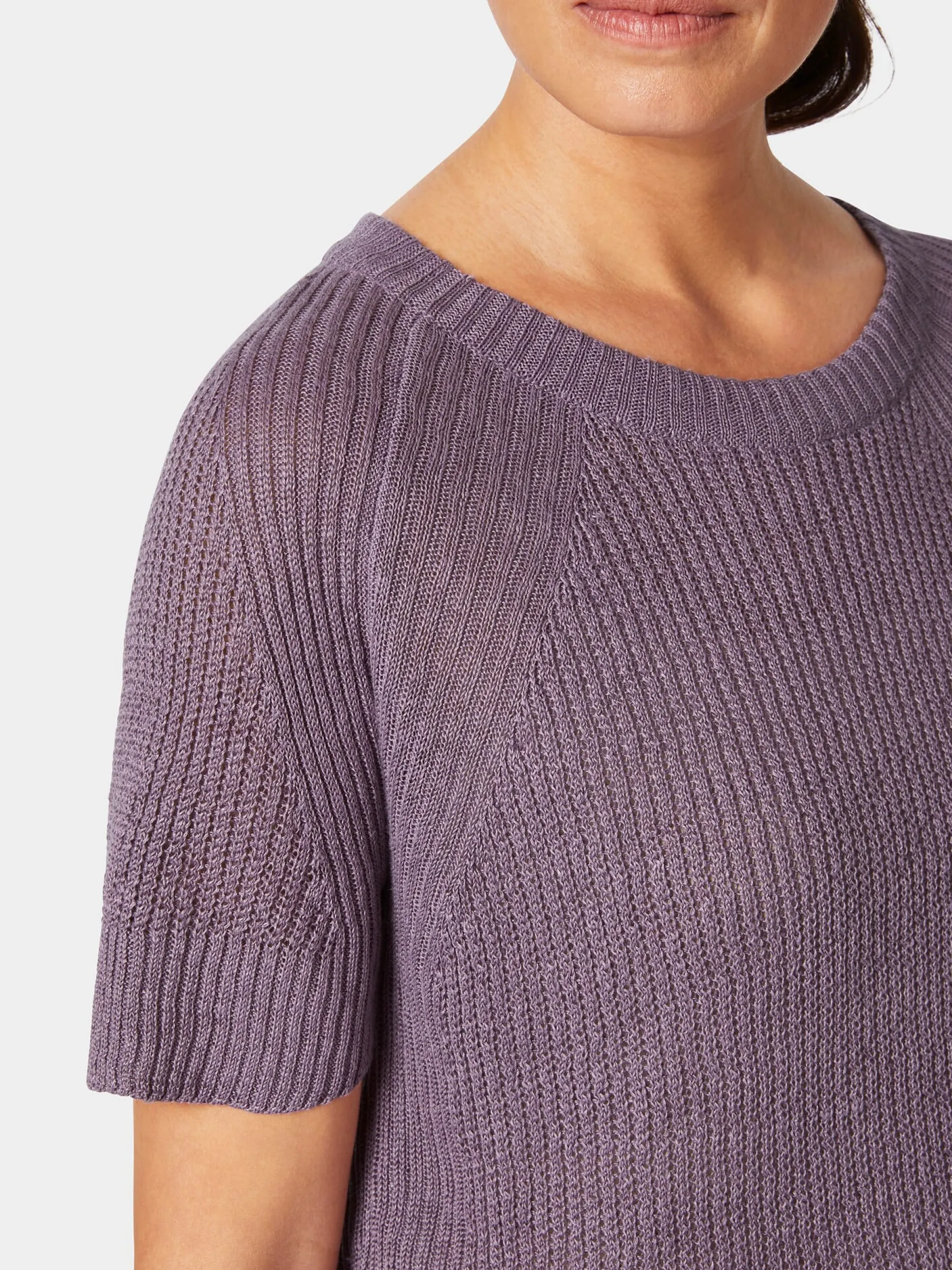 Les Racines du Ciel Damen-Strickshirt Halbarm Leinen Flieder Best