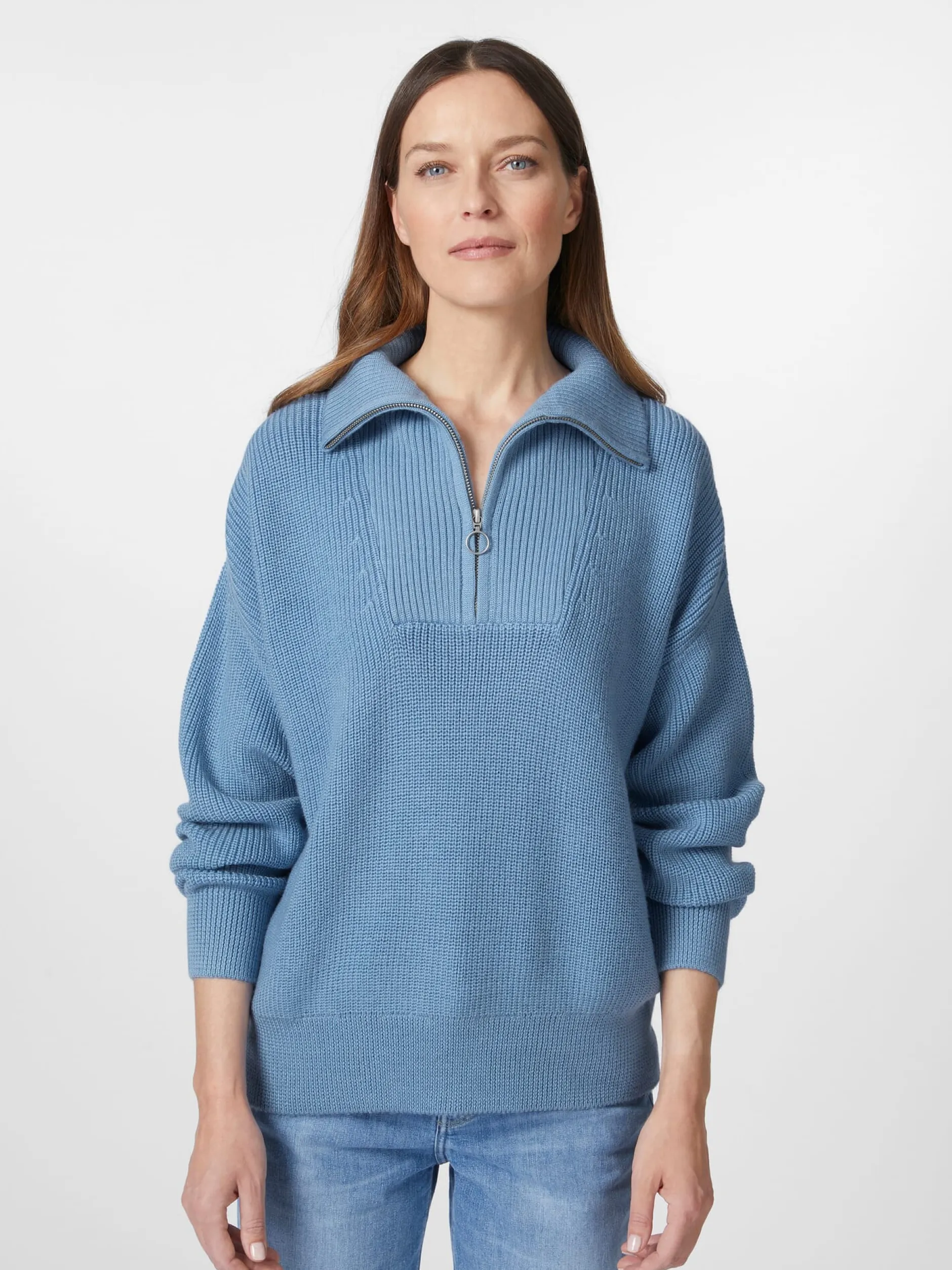 Knowledge Cotton Apparel Damen-Stricktroyer Mittelblau Discount