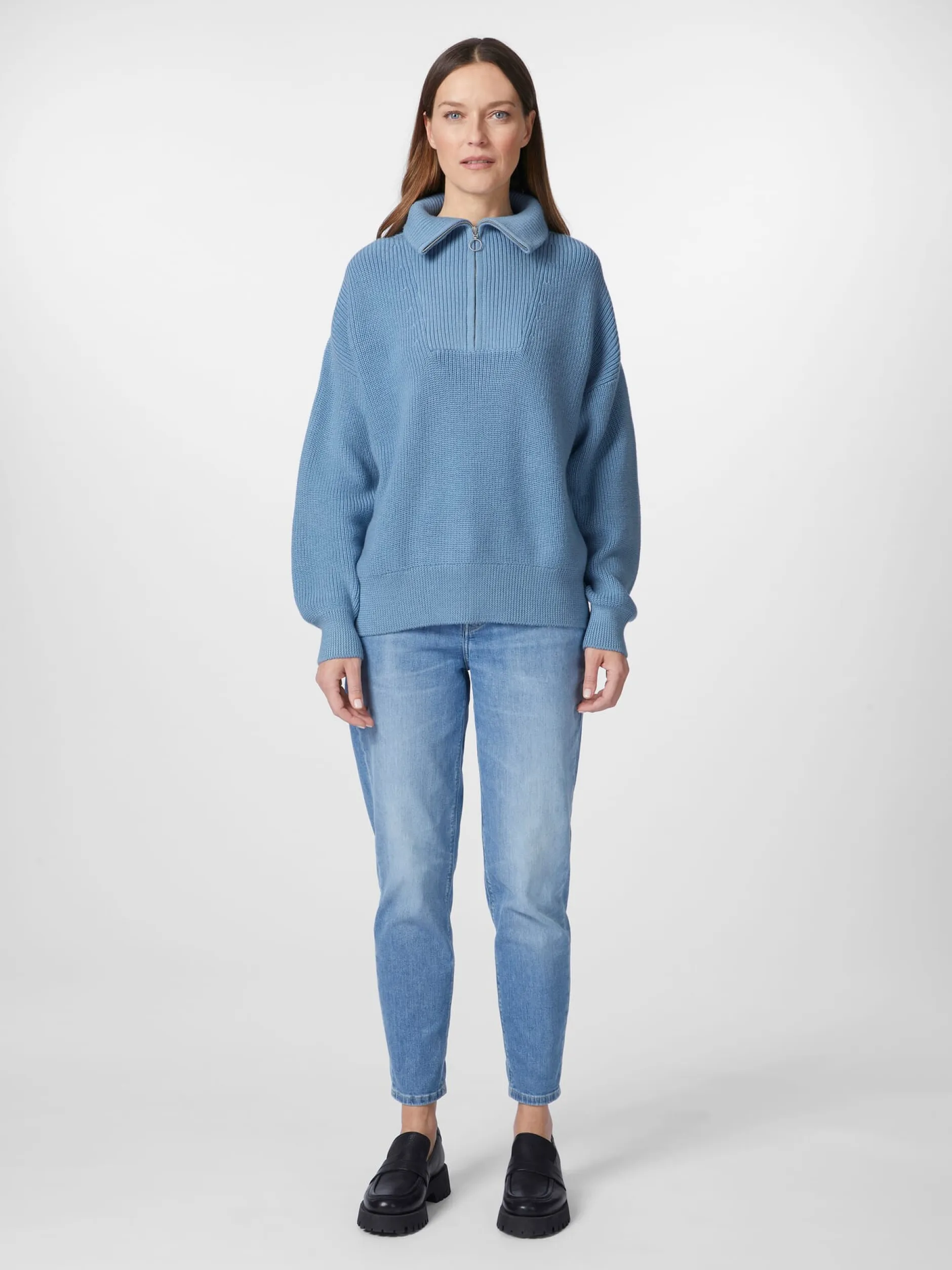 Knowledge Cotton Apparel Damen-Stricktroyer Mittelblau Discount