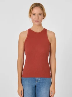 Knowledge Cotton Apparel Damentop Doppelripp Rostrot Sale