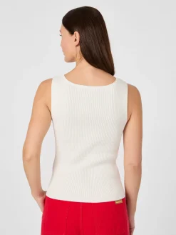 LANIUS Damentop Rippenstrick Weiß Discount