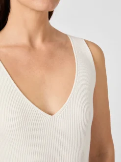 LANIUS Damentop Rippenstrick Weiß Discount