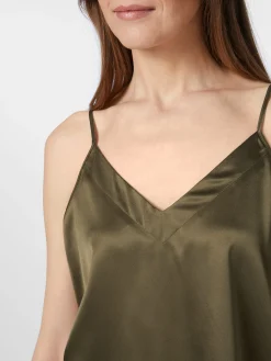 LANIUS Damentop Seidensatin Oliv Outlet