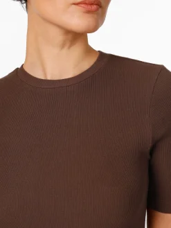 Knowledge Cotton Apparel Damen-T-Shirt gerippt Braun New