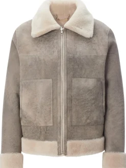 Wunderfell Damen-Wendejacke Lammfell Hellgrau Clearance