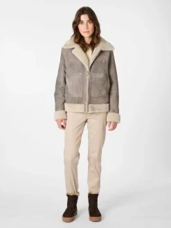 Wunderfell Damen-Wendejacke Lammfell Hellgrau Clearance