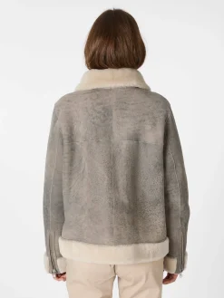 Wunderfell Damen-Wendejacke Lammfell Hellgrau Clearance