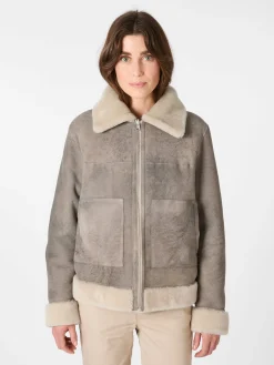 Wunderfell Damen-Wendejacke Lammfell Hellgrau Clearance