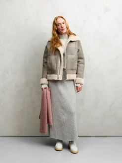 Wunderfell Damen-Wendejacke Lammfell Hellgrau Clearance