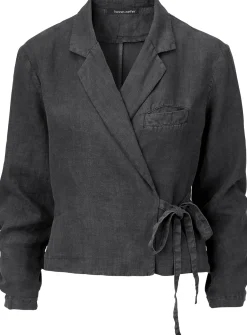 Hannes Roether Damen-Wickelblazer kurz Anthrazit Hot