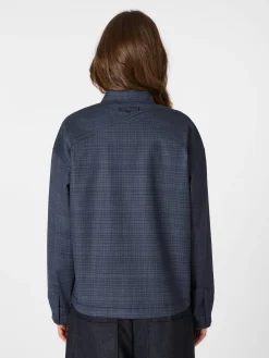 Damen-Wollbluse kariert Mittelblau Hot