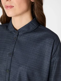 Damen-Wollbluse kariert Mittelblau Hot