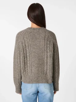 Les Racines du Ciel Damen-Zopfstrickpullover Alpaka Taupe Clearance