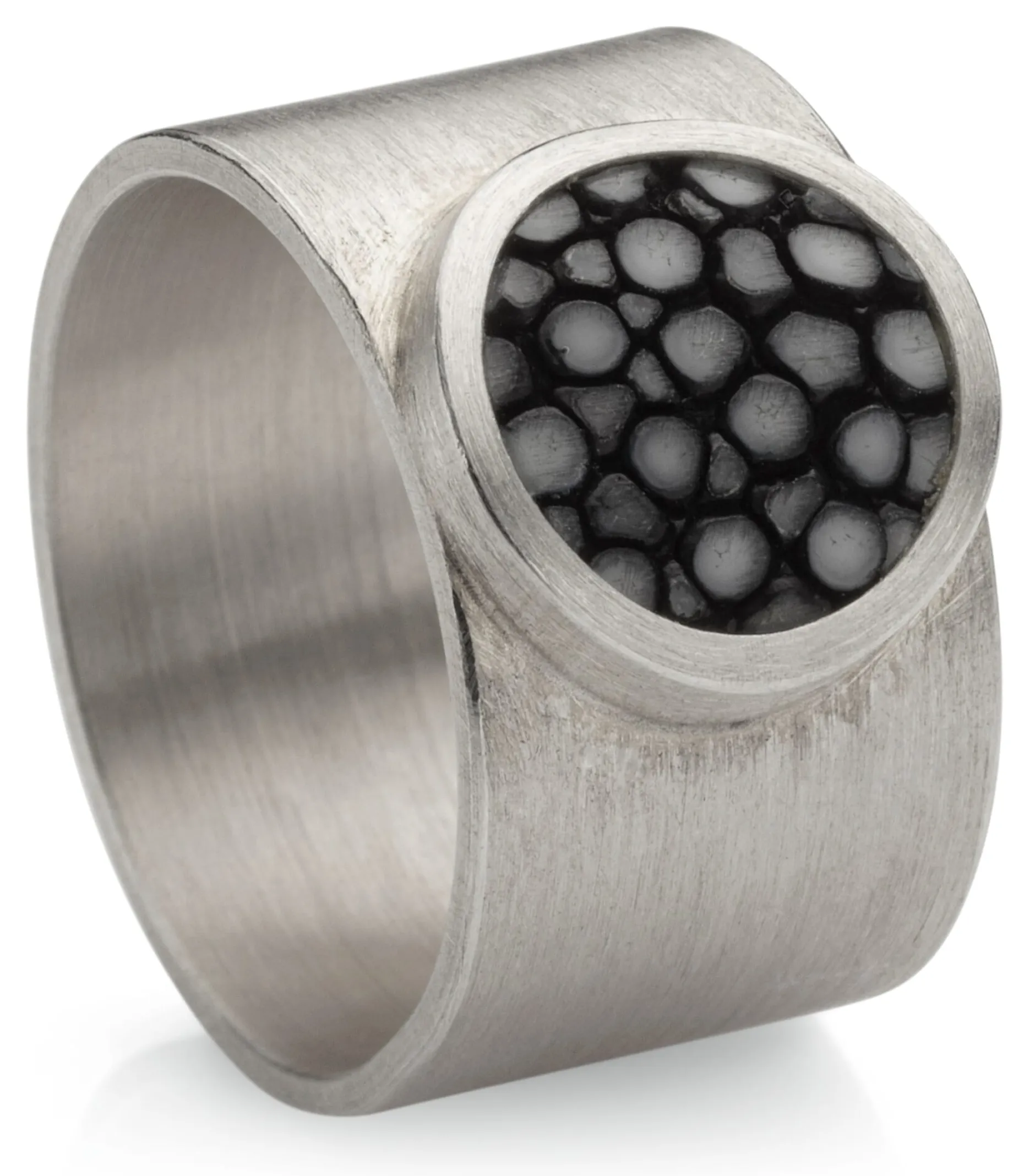 Fischleder Store Fingerring Silber-Rochenleder breit Schwarz Discount