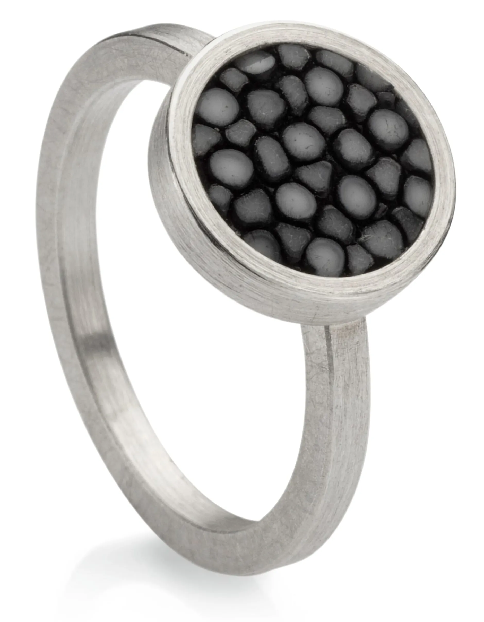 Fischleder Store Fingerring Silber-Rochenleder schmal Schwarz Online