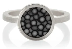 Fischleder Store Fingerring Silber-Rochenleder schmal Schwarz Online