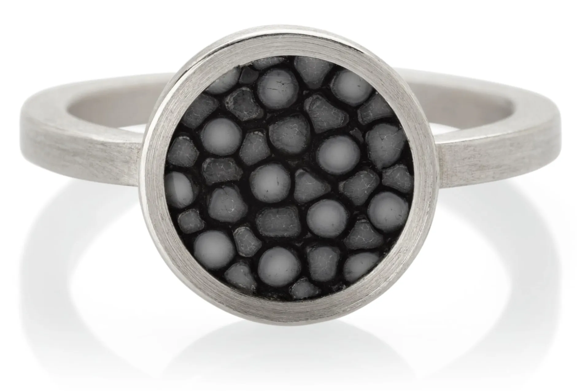 Fischleder Store Fingerring Silber-Rochenleder schmal Schwarz Online
