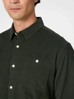 Knowledge Cotton Apparel Herrenhemd Baumwollcord Dunkelgrün Discount