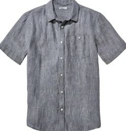 Knowledge Cotton Apparel Herrenhemd Halbarm Leinen Blaumelange Online