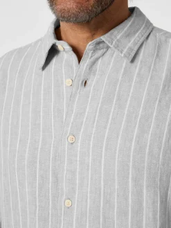 Knowledge Cotton Apparel Herrenhemd Leinen gestreift Grau Clearance
