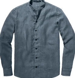 Hannes Roether Herrenhemd Stehkragen Mittelblau Sale