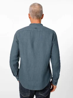 Hannes Roether Herrenhemd Stehkragen Mittelblau Sale