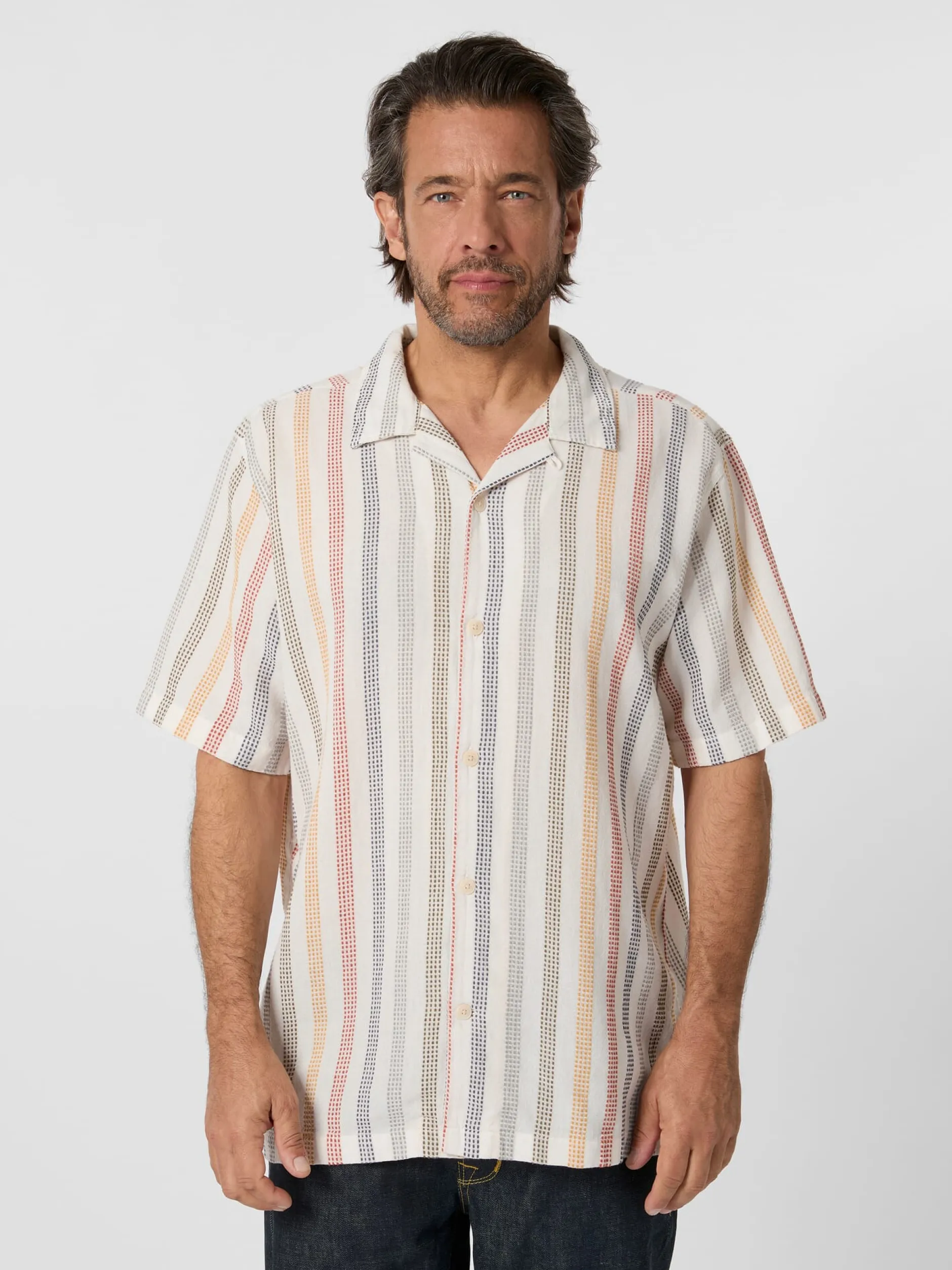 Knowledge Cotton Apparel Herrenhemd Strukturstreifen Multicolor Best