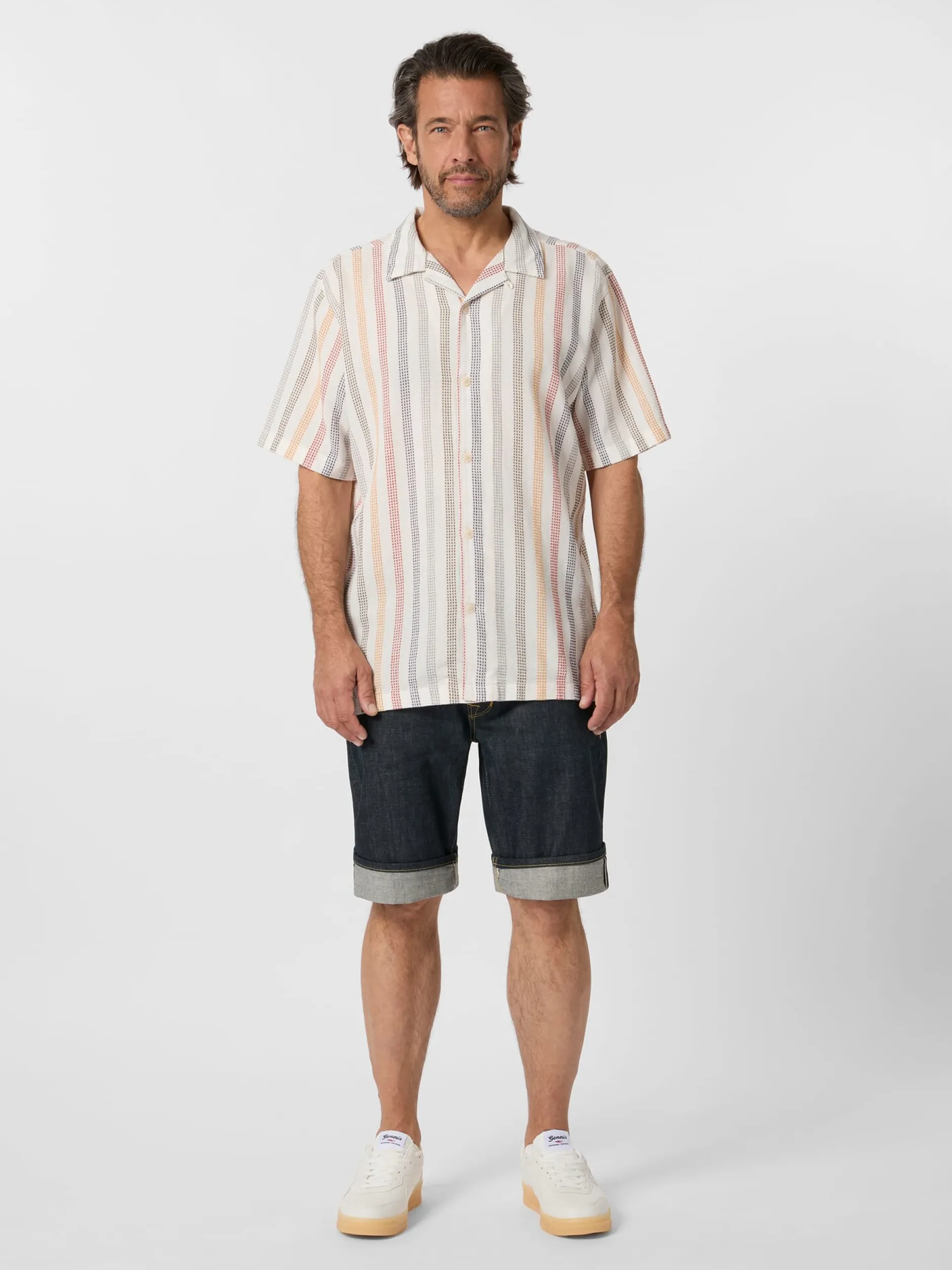 Knowledge Cotton Apparel Herrenhemd Strukturstreifen Multicolor Best