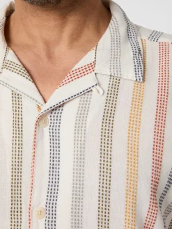 Knowledge Cotton Apparel Herrenhemd Strukturstreifen Multicolor Best