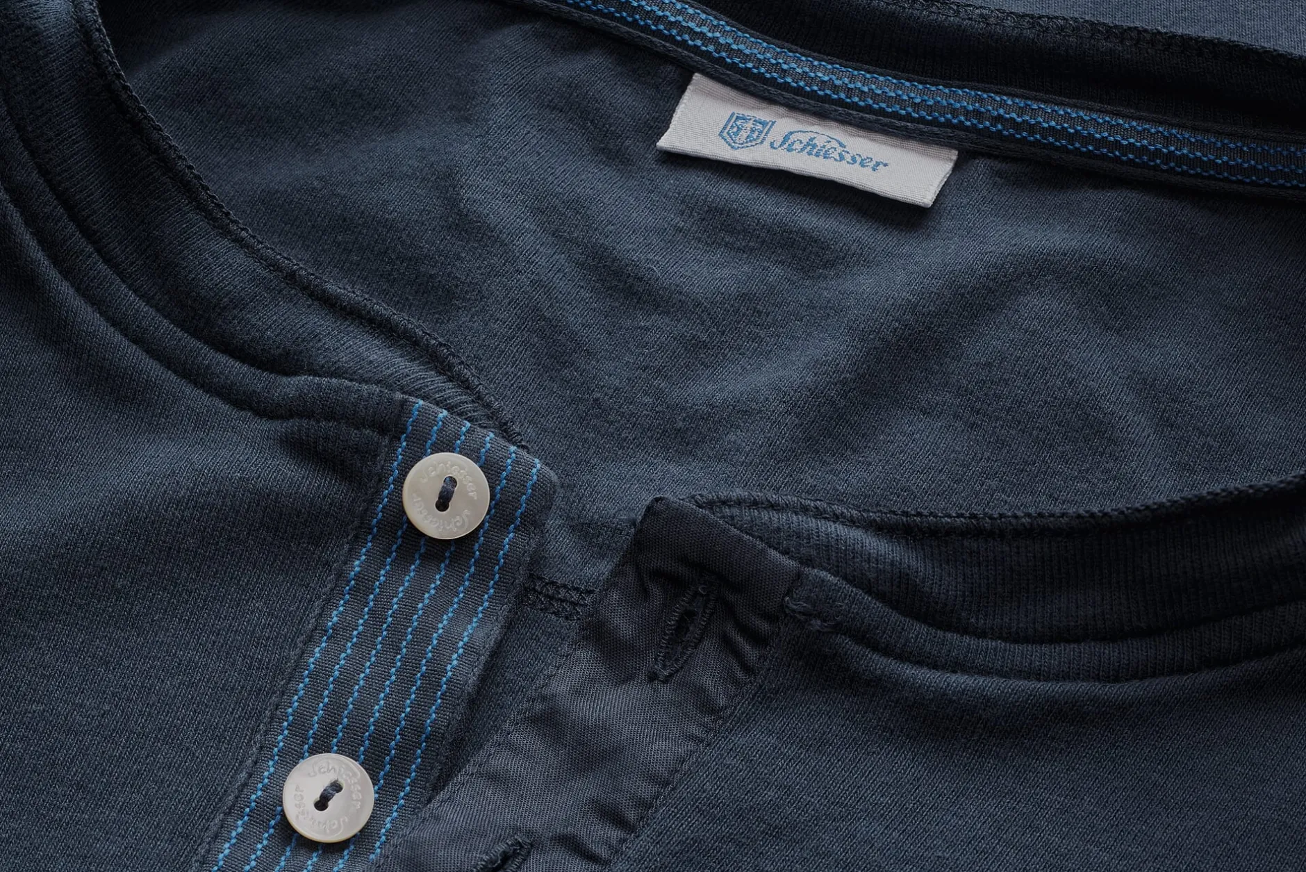 Schiesser Herren-Henley-Shirt Halbarm Dunkelblau Outlet