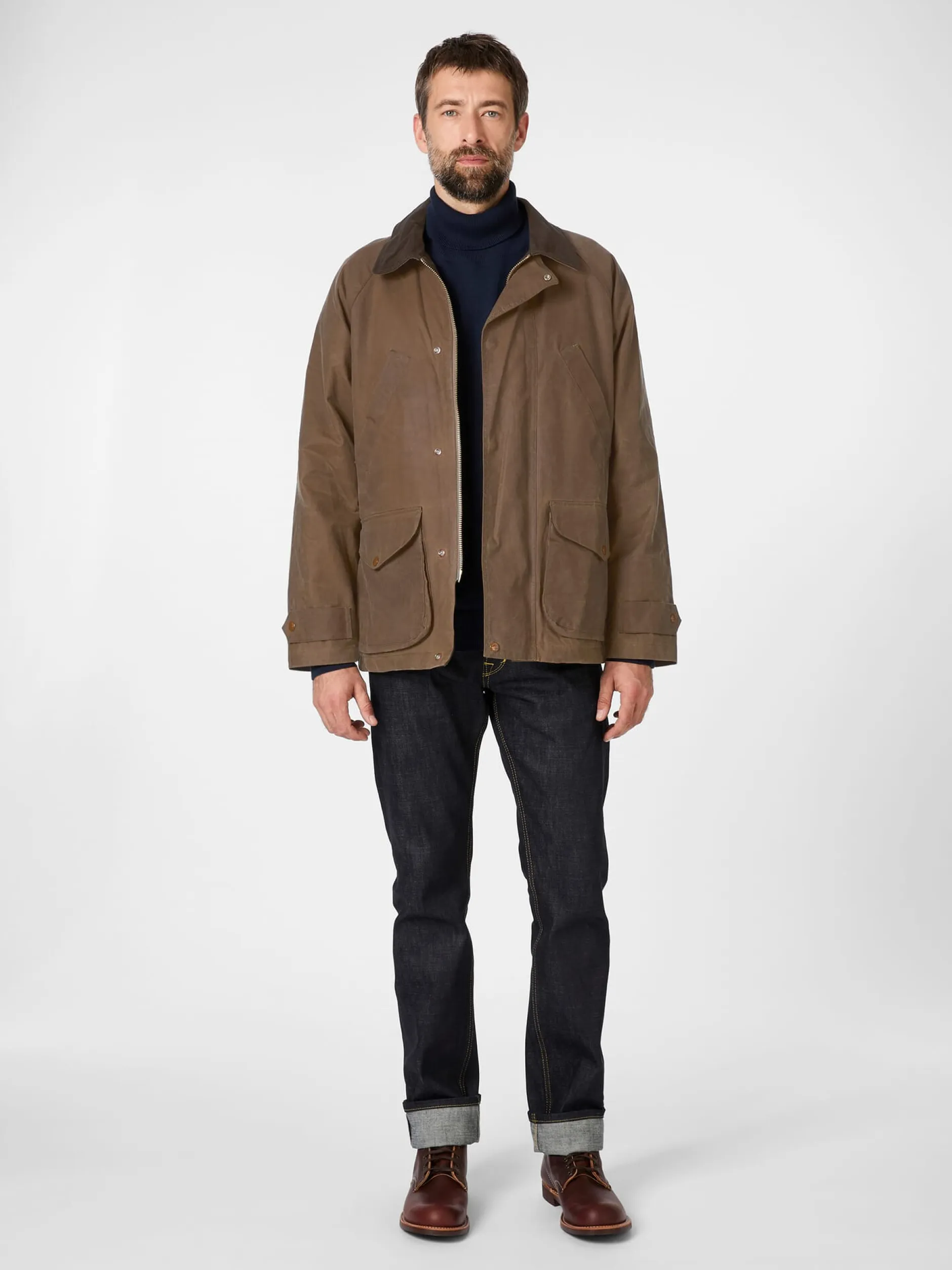 Manifattura Ceccarelli Herrenjacke gewachst Mittelbraun Sale